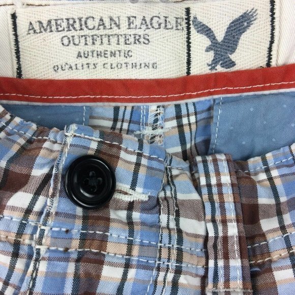 American‎ Eagle Bermuda Board Shorts Blue Brown White Plaid 30 - Picture 5 of 11